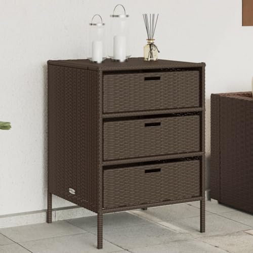 Myheimly Gartenschrank, Geräteschrank mit viel Stauraum, Beistellschrank Schrank mit Türen, Balkonschrank Terrassenschrank, Poly Rattan Gartenschrank Braun,55 x 59 x 80 cm