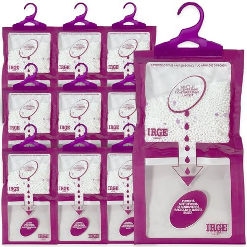 Sicignano | Set 10 Deumidificatori con Appendino 2 in 1 IRGE, Anti-Umidità e Anti-Odore, Capacità 500 ml, Ideale per Armadi e Ambienti Domestici, Fragranza Lavanda