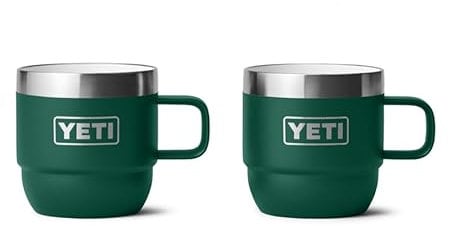 YETI Rambler Espresso Mug, Vacuum Insulated Stainless Steel Stackable Mug, Black Forest Green, 2 Pack 6 oz (177 ml)