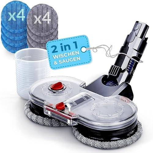 Testa di Mocio Elettrico sostituzione per aspirapolvere Dyson V7 V8 V10 V11 V15 con Serbatoio Acqua Estraibile, Set di 8 Panni + Misurino per Spazzola