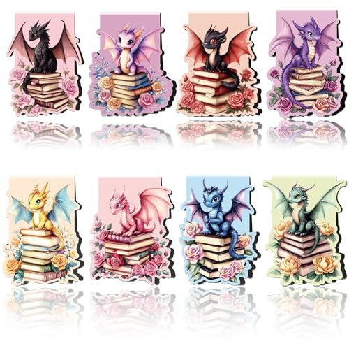 Magnetische Lesezeichen mit Drachen: 8 Stück, florale und niedliche Tiere, Magnet-Lesezeichen-Clips, Geschenke für neuartige Liebhaber, Leser, Schul- und Bürobedarf