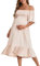 Robe épaule Dénudée Maternité Manche Courte Robe mi Longue Grossesse à Volants Ete Grande Taille Ample Enceinte Chic Pas Cher Shooting Photo (Beige, L)