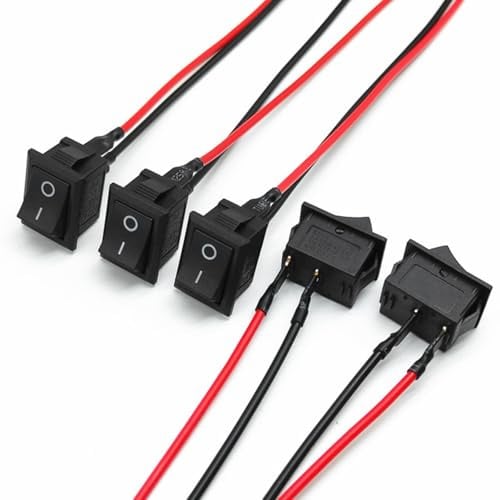 Powice 5X Kippschalter 12V mit Verkabelung,Schiffstyp Selbstsichernder 2Poliger Schalter 12V/10A,Schalter12V/230V Geeignet für den Einbau in Häusern, Autos und Elektrischen Geräten(Schwarz)