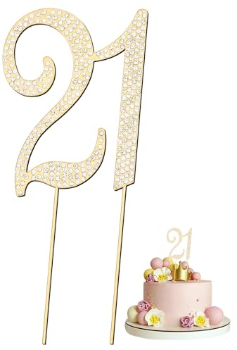 ktxaby Number 21 Gold Birthday Cake Topper,Alloy Crystal Rhinestones Cake Decoration for 21th Birthday or 21th Anniversary Party