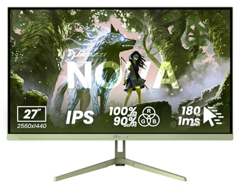 Arozzi Nova 27 Zoll Gaming Monitor 180Hz QHD Waldgrün | QHD 1440p, Adaptive Sync, HDR10, flimmerfrei, 100 % sRGB, PC & Konsole