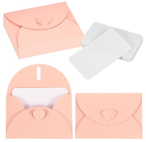 PATIKIL Briefumschläge 10,5x7,5cm mit Karton Herzförmige, 25 Stück Rosa | Kleine Umschläge mit Blankokarton für Grußkarten Geburtstagskarten Dankeskarten