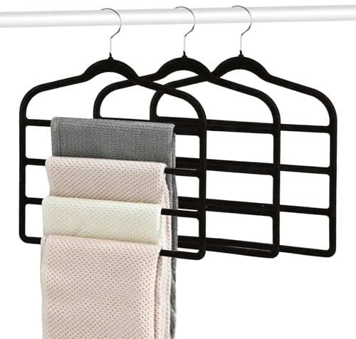 Varenzya 3 Stück Hosenbügel Platzsparend, Mehrfach Hosenbügel Rutschfester | Hosen Kleiderbügel Platzsparend aus Samt für Hosen, Jeans, Schals, Handtücher, Röcke, Krawatten, Gürtel, Kleidungsstücke