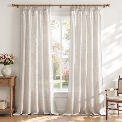 MRTREES Vorhang mit Kräuselband Hellbraun Leinenoptik Halbtransparent für Kinderzimmer, Gardinen Leinen 245 cm Lang 140 cm Breit für Wohnzimmer Schlafzimmer 2er Set, Curtains Living Room