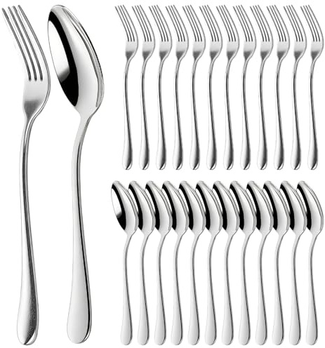 DAJAVE Spoons Forks Set of 48 Piece Stainless Steel Dinner Spoons and Forks Set Desert Fork Spoon Long Fork and Spoon Cutlery for Cake, Tea, Latte, Dinner - Cafe, Home, Hotel, Restaurant