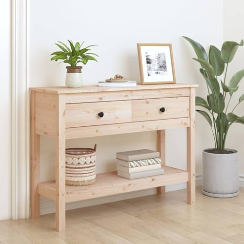 Gecheer Classic Wooden Console Table - Rustic Pine Wood, 100 x 35 x 75 cm, Ideal for Entryway or TV Stand with Wall Anchors Included Model814624