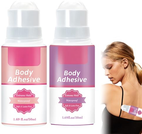2 Piezas Adhesivo para la Piel 50ml, Adhesivo para la Ppiel Resistente al Agua y Sudor Compacto Portátil Fijado de Forma Segura Pantis Ligas Faldas Transparente Medias Tirantes