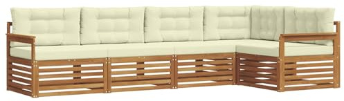 vidaXL Outdoor-Sofagarnitur mit Kissen 5 pcs Natur und Creme, Gemütliches Outdoor-Set, modernes Ecksofa, robuster Loungesessel, Gartenmöbel, Terrasse zum Relaxen