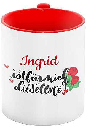 Tasse mit Namen und Lettering-Text - Ingrid ist für mich die Tollste - für Verliebte | Liebes-Tasse für Paare | Freundschafts-Tasse