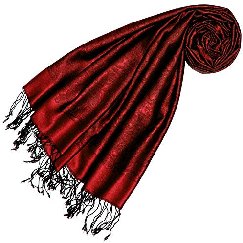 Lorenzo Cana Damen Pashmina 70% Seide 30% Viskose mit Paisley Muster Schaltuch 70 cm x 190 cm zweifarbig roter Schal Stola Damenschal 7861877