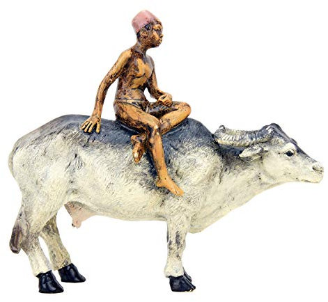 Kunst & Ambiente - Wiener Bronze Figur - Araber Junge reitet auf Wasserbüffel - gestempelt Bergmann - handbemalte Skulptur - Antike Statue - Kunst online kaufen - Wohndeko für Innen
