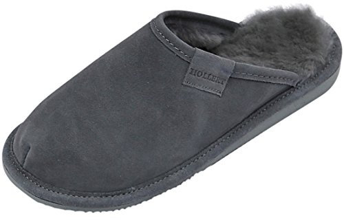 Hollert Damen Lammfell Hausschuhe Frau Holle GRAU Pantoffeln Puschen 100% Merino Lammfell Echtleder für Wohlgefühl - warm, atmungsaktiv Schuhgröße EUR 38