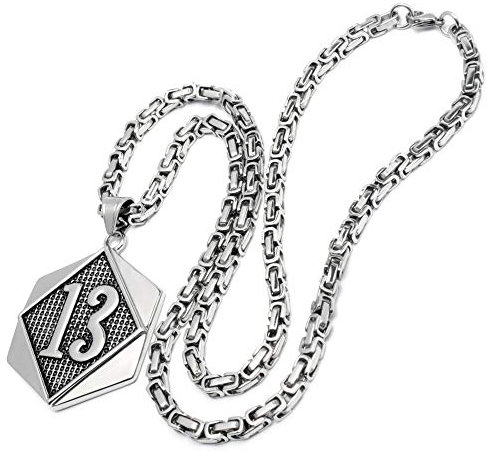 Schmuck-Checker XL Glückszahl Lucky 13 Dreizehn-Anhänger aus massivem Edelstahl Silber Königskette Bikerschmuck Rockerschmuck Männerschmuck Geschenk Glücksbringer