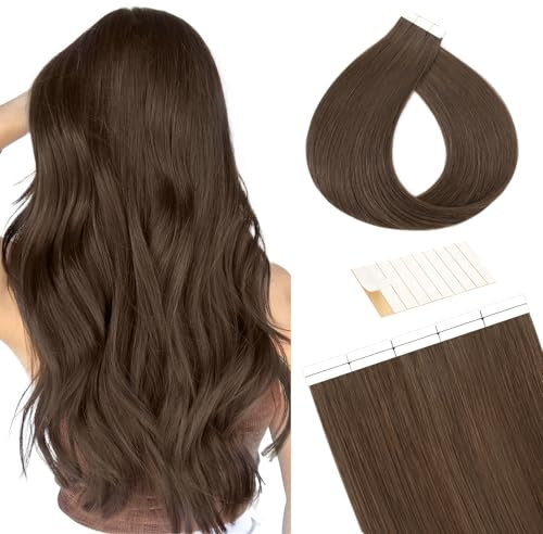 TESS Tape Extensions Echthaar Dunkelbraun #2 Klebeband Haarteile Tape in Haarverlängerung Remy Human Hair Glatt 10 Stück 12(30cm)-20g