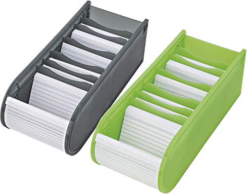 Wedo Lernkartei (Rolloverschluss, 6 Stützplatten, inklusiv 100 A8 Karten), 21,7 x 9,2 x 7,3 cm (grau + hellgrün)