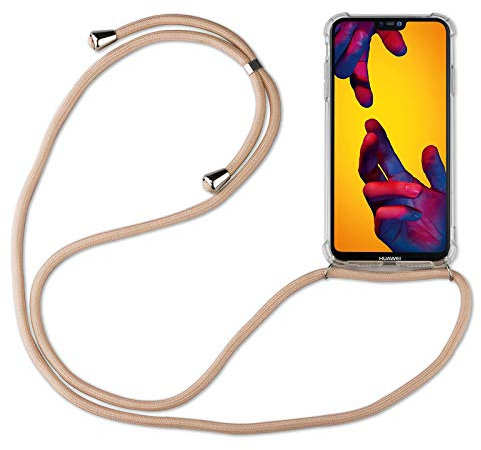 betterfon Hülle Kompatibel mit Huawei P20 Lite | Handykette Smartphone Halskette Hülle mit Band | Handyhülle mit Kordel zum Umhängen Kompatibel für P20 Lite | Beige/Braun