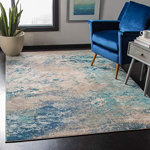 SAFAVIEH Boho Teppich für Wohnzimmer, Esszimmer, Schlafzimmer - Madison Collection, Kurzer Flor, Blau und Grau, 183 X 274 cm