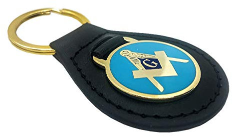 THE MASONIC COLLECTION - Freimaurer-Schlüsselanhänger aus Kunstleder mit G – vergoldete Oberfläche – Quadrat und Kompass – ein nützliches Geschenk für Freimaurer, Schwarz