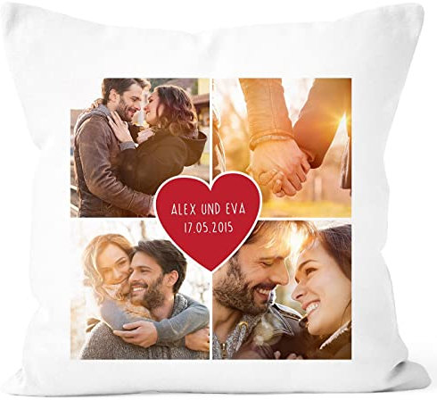 SpecialMe® Fotokissen Kissen-Bezug mit Foto-Collage Bedrucken Lassen Fotogeschenk Liebe Valentinstag Collage Herz weiß 40cm x 40cm