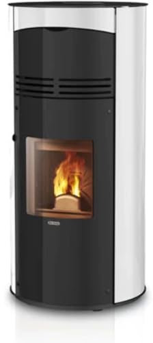 DALZO Pelletofen, 9,6 kW, Schwarz, Edelstahl, Gusseisen, Hellblau, Freistehend, Pellet, Ofen