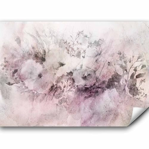 murando - Vlies Fototapete Abstrakt 100x70 cm Vlies Tapeten Wandtapete XXL Moderne Wanddeko Design Wand Dekoration Wohnzimmer Schlafzimmer Wiese Natur Blumen Zweig Pflanzenmotiv rosa grau f-C-0478-a-a