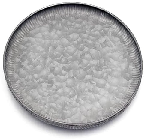 Funerom 25 cm Bordes Acanalados de la Bandeja Decorativa galvanizada Redonda del Metal de la Bandeja