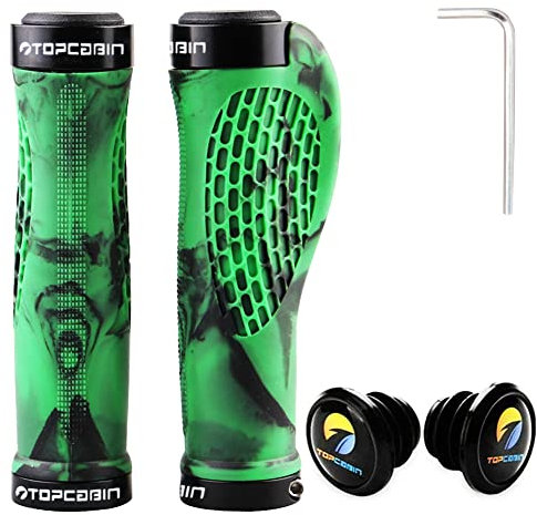 TOPCABIN Ergonomische Fahrradgriffe – breite Haltegriffe aus Gummi mit Aluminium-LockGrips für Mountainbikes und Rennräder (Grün, 1 Paar)