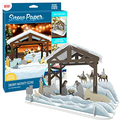 Miniaturhaus Kit - DIY Papiermodell Haus - 15-teiliges verschneites Krippen-Set mit Papierbögen drehen sich auf Schnee - Weihnachten Urlaub Geburtstag Kunst und Bastelset Erwachsene Teenager Geschenke