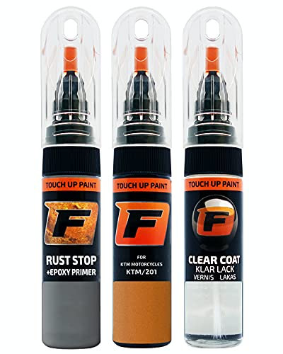 FIRANTO Lackstift Autolack Reparaturset für KTM Motorcycles KTM/201 Orange - 3-in-1 Autolack Kratzer Reparaturstift 15ml Grundierung, Klarlack