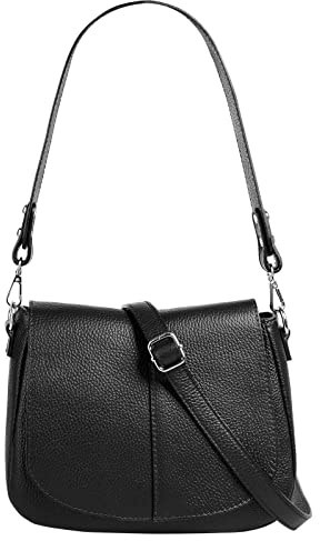 Cluty Umhängetasche Echt Leder Damen 021318 Made in Italy | Handtasche mit Deckelklappe | elegante Crossbody Bag mit Henkel