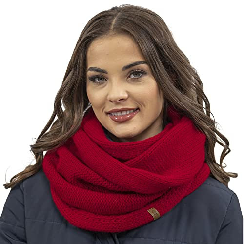VIVISENCE Loop Schal Strick Zweimal Gefaltet Ideal Wärm Für Wintertage 7103, Rot,Einheitsgröße