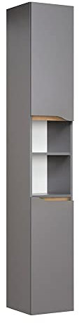 Lomadox Bad Hochschrank in Quarzgrau Matt Touch mit Riviera Eiche quer Nb., B/H/T ca. 30/185,5/33 cm