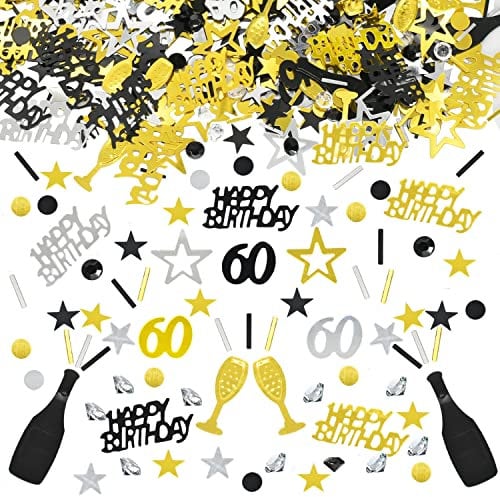 Konfetti 60 Geburtstag Deko, 60 Tischdeko Geburtstagdeko Confetti,Streudeko 60. Deko, Tischdeko 60 Geburtstags, Konfettiis Streudeko Geburtstages Schwarz und Gold Konfetties 60 Frauen Männer