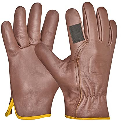 Gebol Quercus (1 Paar) - Gartenhandschuhe aus Rindvollleder, Touchscreen-fähig, Arbeitshandschuhe mit Baumwoll-Innenfutter für Strauch & Schnitt, für Damen & Herren, M (Gr. 8)