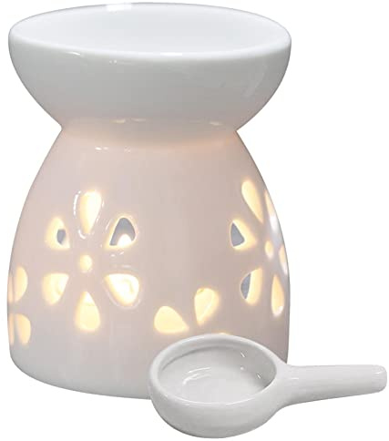 Duftlampe Keramik Weiß, Duftlicht Keramik mit Kerzenhalter Teelichthalter, Ätherisches Öl Brenner, Aromalampe für ätherische öle Teelicht, Aromabrenner für Duftöl Duftwachs, Zuhause Schlafzimmer