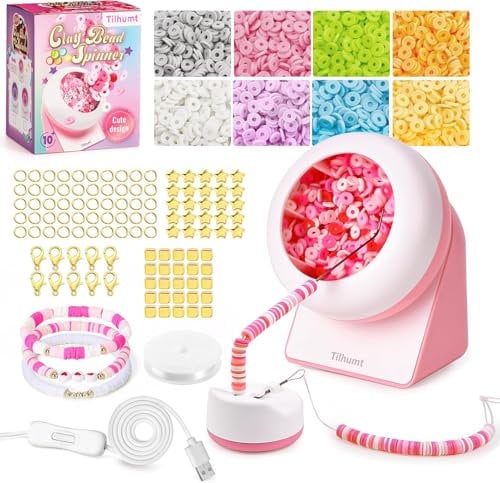 Tilhumt Clay Perlen Spinner Kit, 2112Pcs Elektrischer Perlen-Spinner für Schmuckherstellung mit 8 Farben Tonperlen und Perlenzubehör zum Herstellen von Armbändern oder Halsketten (Patentiertes)