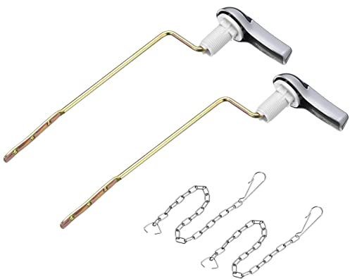 sourcing map Toilet Handle Replacement Kit 2 Sets Universal Side Mount Toilet Flush Handle Toilet Trip Lever with Chain for Bathroom Toilet Tank, ABS Brass