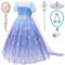 Deguisement Reine Des Neiges Fille avec Elsa Perruque Couronner Collier Bracelet Robe Reine Des Neiges Princesse Elsa Costume pour Fille 3 4 5 6 7 8 9 10 Ans Anniversaire Noël Halloween Carnaval (110)