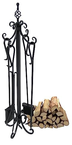 SCENDOR 5 Pcs Fireplace Tools Sets 35, Wrought Iron Fire Set for Fire Place Pit Firewood Tools Kit Sets with Poker, Shovel, Tongs, Brush, Stand for Outdoor Indoor Winter Accessories Kit
