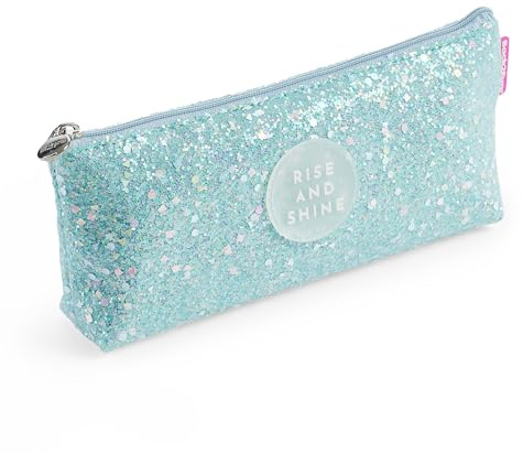 Back2Fun - Dreieckiges Glitzer-Federmäppchen, Einzelfach-Etui, Größe 200 x 80 x 35 mm, Glitzer-Federmäppchen, Metall-Zipper, Reißverschluss, Hübsche Papeterie, Blau