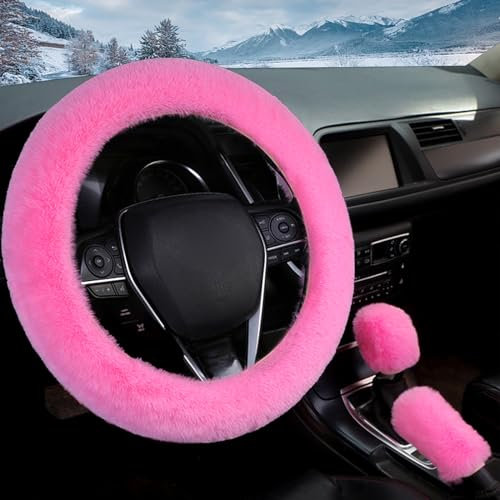 Lenkradbezug Plüsch, shallyong Auto Lenkradbezug, Universal Auto Lenkradhülle Plüsch, Lenkradbezug Warm, Auto Zubehör Winter, 37-39CM, für Die Meisten Autos
