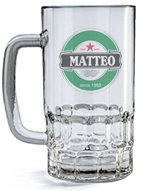 Wanapix | Boccale da Birra Personalizzato con Nome | Vetro Trasparente | 500 ml | Lavabile in Lavastoviglie | Design Marchio Verde