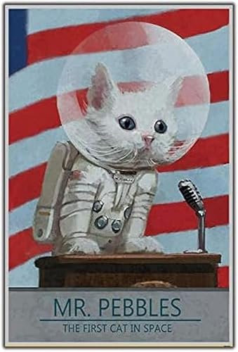 ORCOW Kunstseidenposter Mr Pebbles – Fallout 4 Eine Neue Katze im Weltraum Lustiger Wand-Leinwanddruck Moderne Dekorationsmalerei – 40 x 60 cm ohne Rahmen