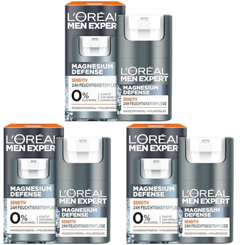 L'Oréal Men Expert Sensitiv Gesichtspflege für Männer, Beruhigende Feuchtigkeitscreme für empfindliche Haut, Gesichtscreme für Herren mit Magnesium und Hyaluronsäure, Magnesium Defense, 1 x 50 ml