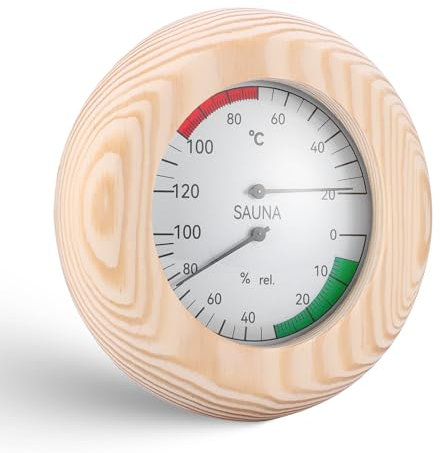 Termómetro higrómetro de madera para sauna, termómetro e higrómetro 2 en 1 de alta precisión, medidor de humedad redondo de madera, accesorio para sauna