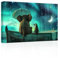 LZIMU Elefant Wandbilder auf Leinwand Nordlicht Wanddekoration Elefant mit Regenschirm auf Boot sitzend mit Pinguin Kunstdrucke Aurora Dekor (40.00 x 60.00 cms)